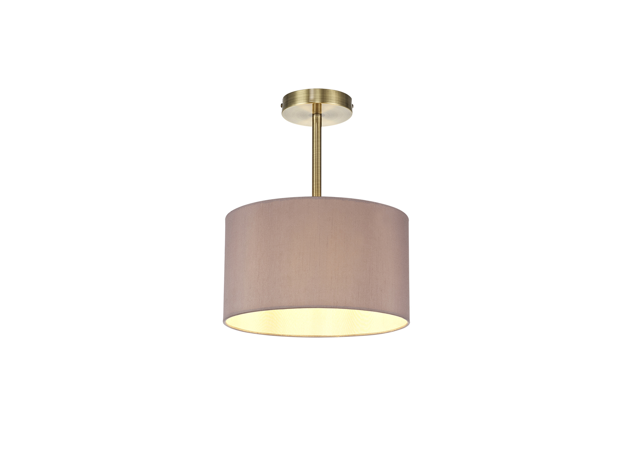 DK0161  Baymont 30cm Semi Flush 1 Light Antique Brass, Taupe/Halo Gold